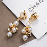 18K CC Pearl Drop Gold Earrings