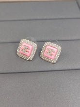 18K CC Diamond Square Pink Earrings