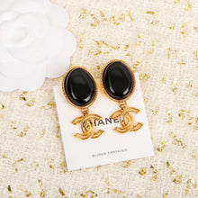 18k CHANEL CC Black Crystal Pendant Earrings
