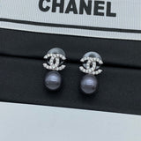 18K CC Pearl Drop Gold Earrings