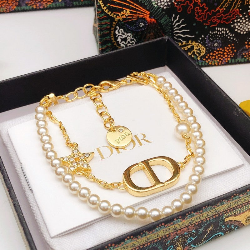 18K CD Pearls Gold Chain Bracelet