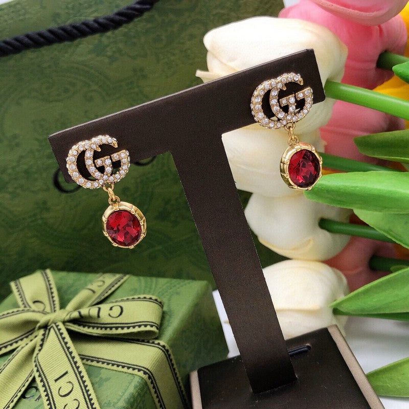 18K GG Red Crystal Earrings