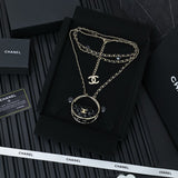 18K CC Black Bag Long Leather Necklace