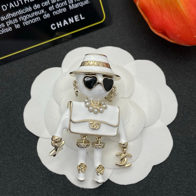 18K CC Robot Gabrielle Doll White Brooch