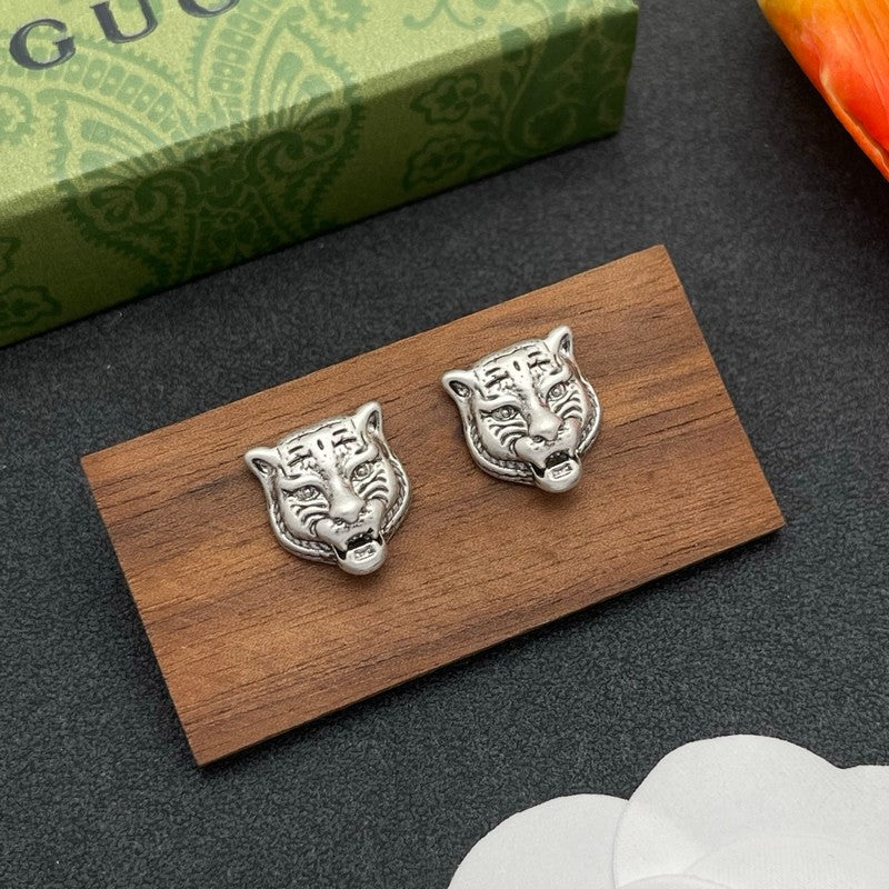 18K GG Tiger Head Gold Earrings