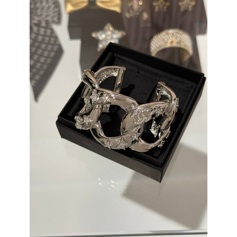 18K CC 25S Diamond Star Wide Gold Bracelet