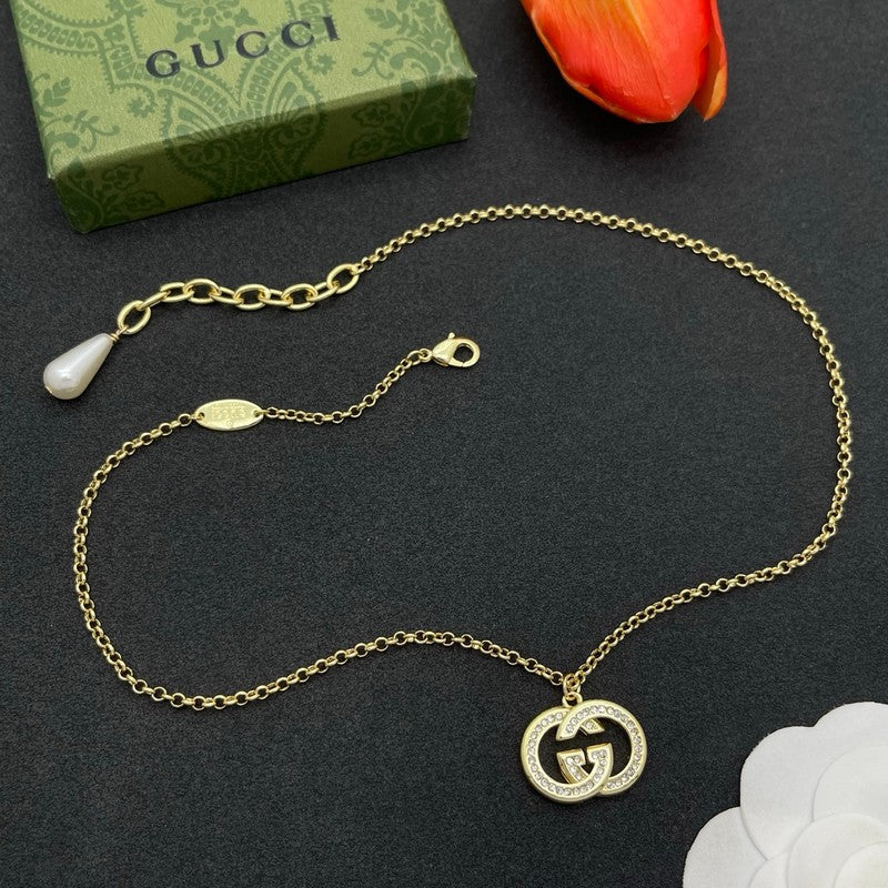 18K GG Gold Pearl Drop Necklace
