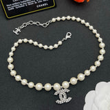 18K CC Pearl Diamond Logo Necklace