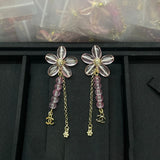 18K CC Pink Crystal Tassel Earrings