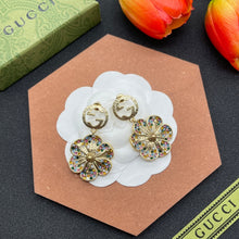 18K Double G Color Crystals Flower Earrings