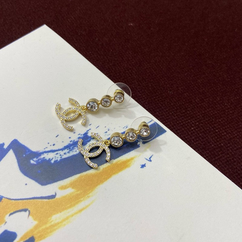 18K CC Diamond Drop Pendant Earrings