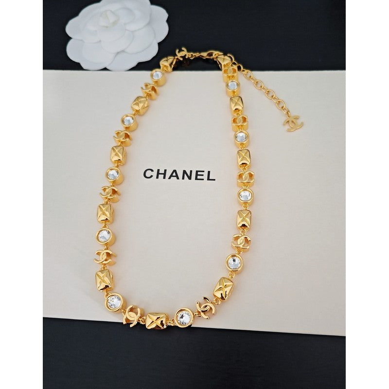 18K CC Yellow Gold Crystal Necklace