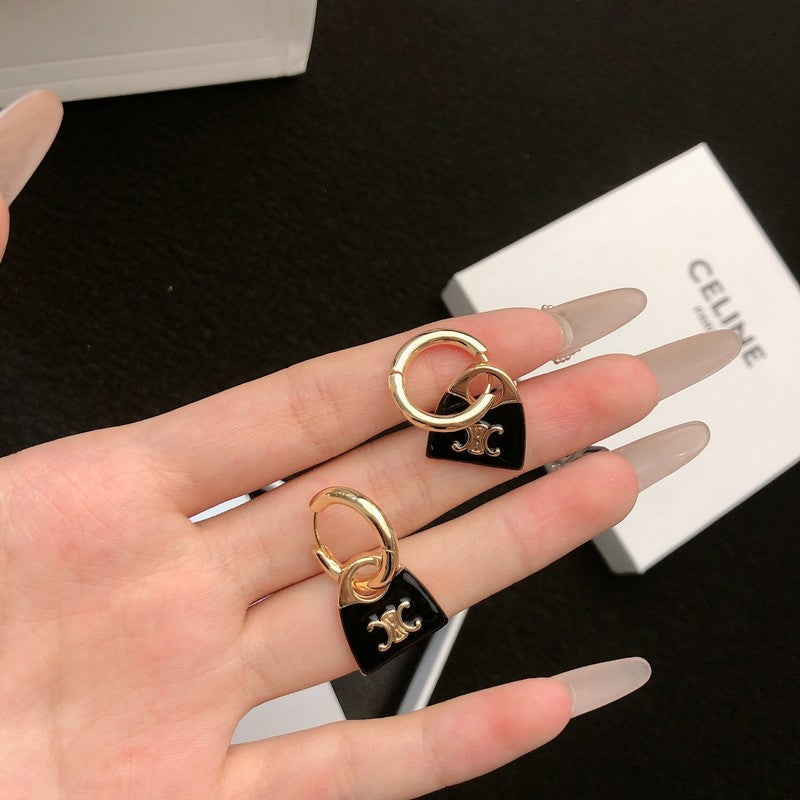 18K CE Black Bag Gold Earrings