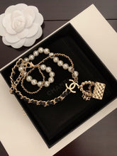 18K CC Pearl Leather Bag Pendant Necklace