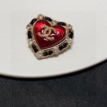 18K CC Red Crystal Heart Brooch