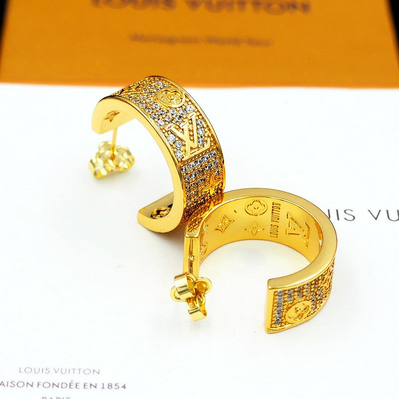 18K Louis Pave Diamond Hoop Earrings