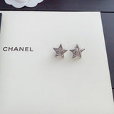 18K CC Star Diamond White Gold Earrings