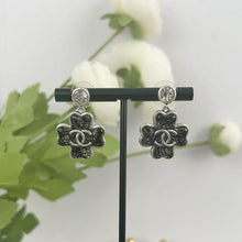 18K CC Black Four-Leaf Clover Earrings