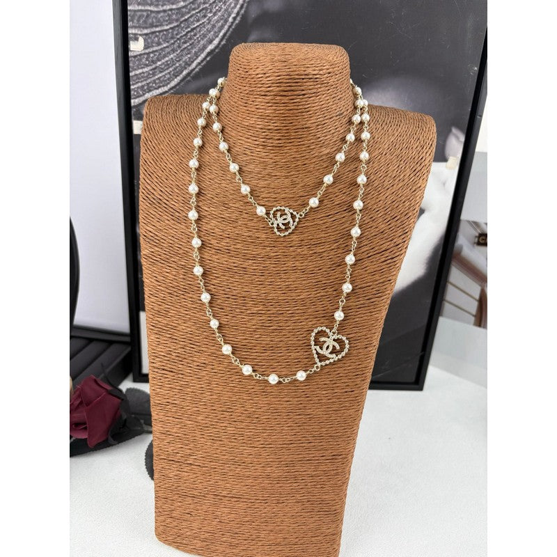 18K CC Heart Long Pearl Necklace