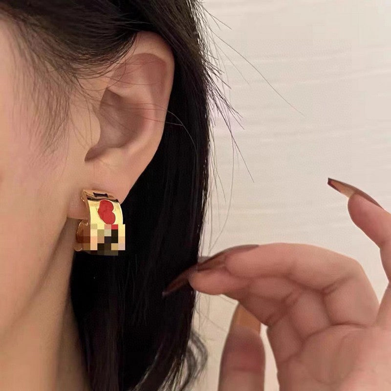 18K BB Red Heart Gold Earrings
