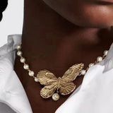 18K CD Butterfly Pearl Choker Necklace
