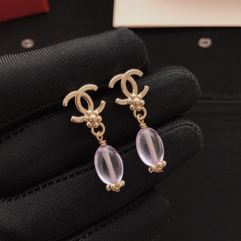 18K CC Purple Crystal Drop Earrings