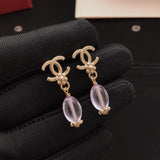 18K CC Purple Crystal Drop Earrings
