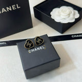 18K CC Black Heart Gold Earrings