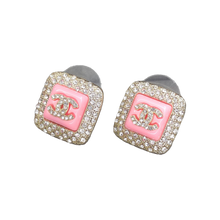 18k CHANEL CC Diamond Square Pink Earrings