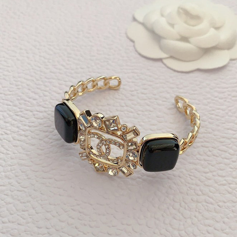 18K CC Black Crystal Cuff Bracelet