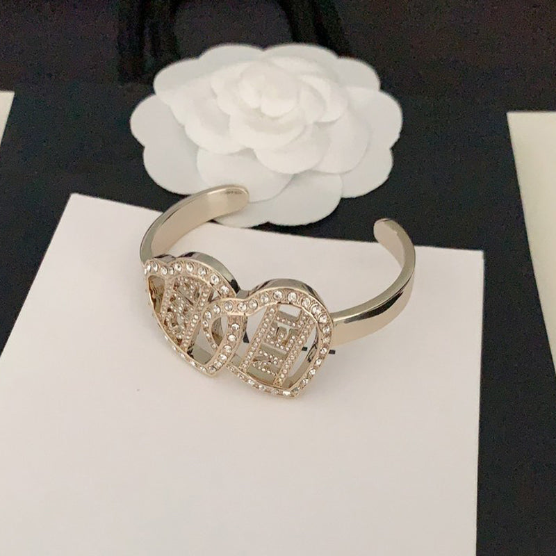 18K CC Diamond Heart Cuff Bracelet