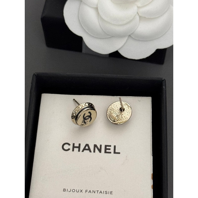 18K CC Black & Pink Gold Button Earrings