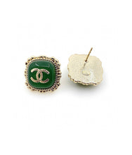 18K CC Green Square Earrings