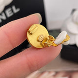 18K CC Orange Button Earrings