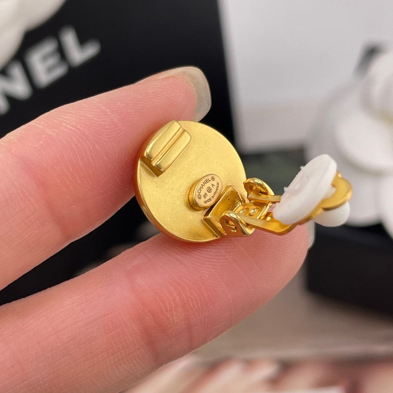 18K CC Orange Button Earrings
