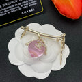 18K CC Pink Crystal Heart Brooch