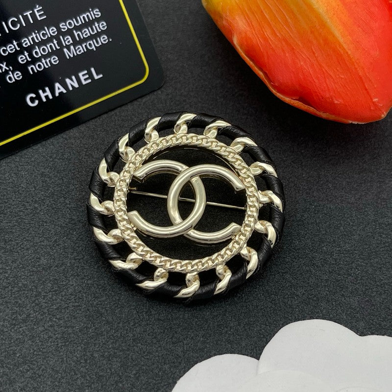 18K CC Leather Gold Brooch