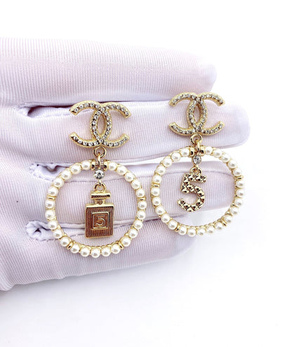 18K CC No5 Perfume Pendant Earrings