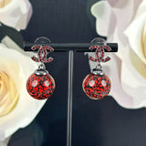18K CC Red Glass Bead Resin Earrings