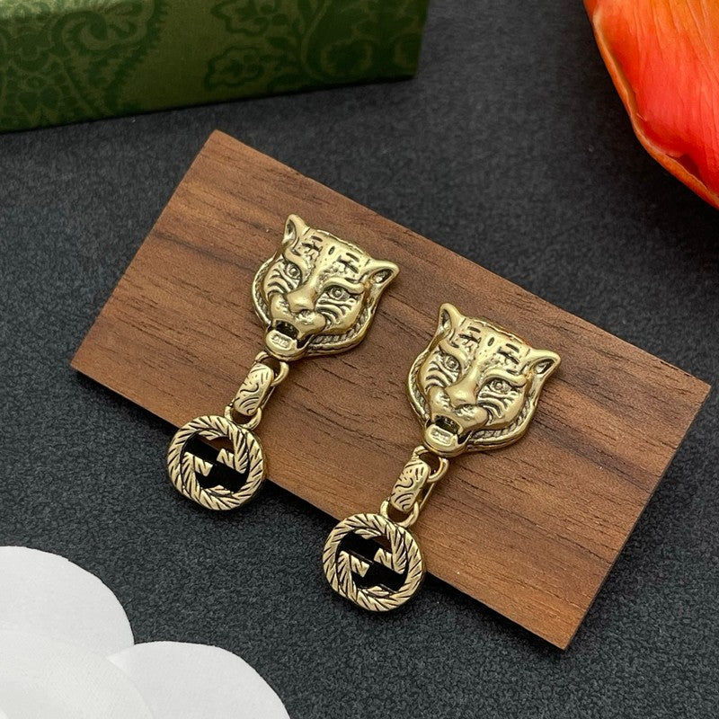 18K GG Tiger Drop Earrings