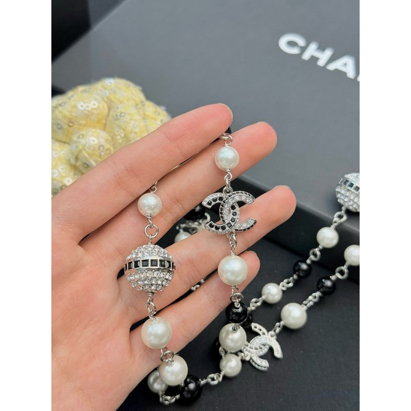 18K CC Long Black Beads Pearl Necklace