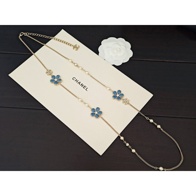 18K CC Blue Flower Long Necklace