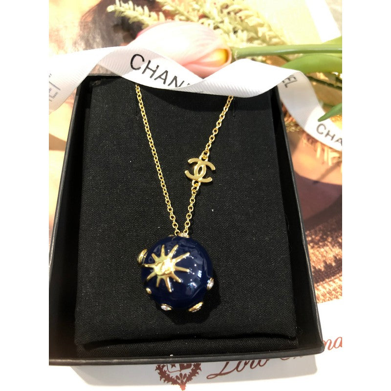 18K CC Blue Gold Ball Necklace