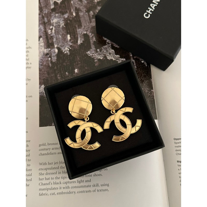 18K CC Gold Pendant Earrings