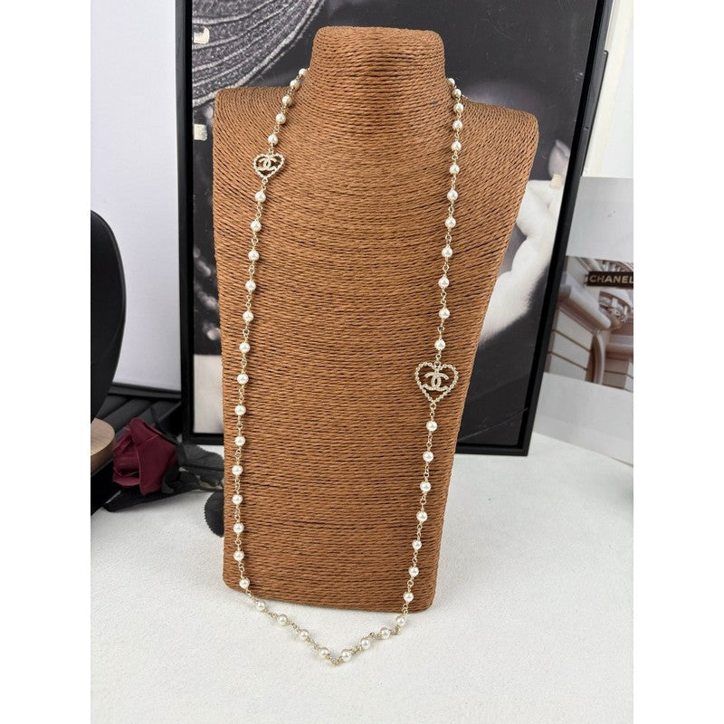 18K CC Heart Long Pearl Necklace