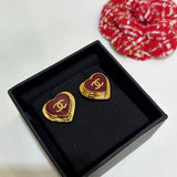 18K CC 26P Black & Red Heart Earrings