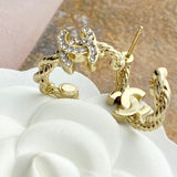 18K CC Diamond Circle Gold Earrings