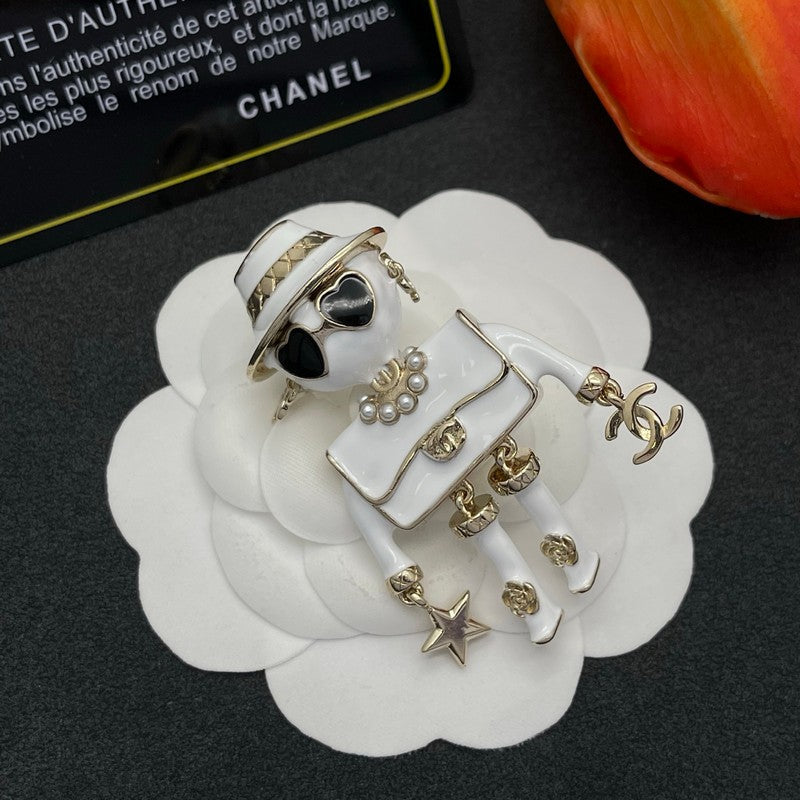 18K CC Robot Gabrielle Doll White Brooch