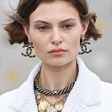 18K CC Leather Gold Earrings