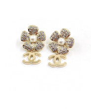 18K CC Flower Full Crystals Earrings